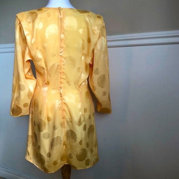 Vintage By Night 1980’s/90’s Bright Yellow Evening Gown w/ Shoulder Pads - Picture 6 of 15